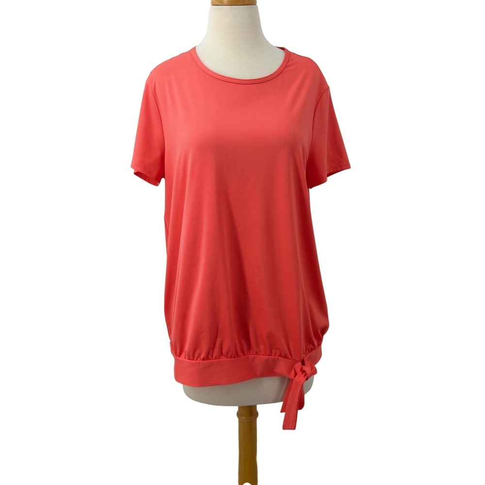 Lands' End Women Coral Short Sleeve Side Tie Blouson Swim Tee Shirt Size M 10-12